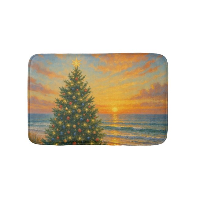 Nautical/Coastal Christmas tree beach Bath Mat (Front)