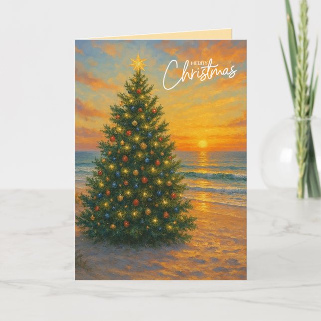 Nautical/Coastal Christmas tree beach Card (Front)