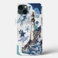 Nautical Coastal Collage: Lighthouse & Sea Life Ed