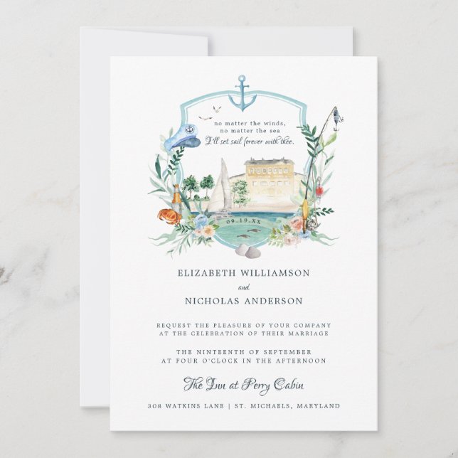 Nautical Coastal Fishing Seaside | Wedding Crest Invitation (Front)
