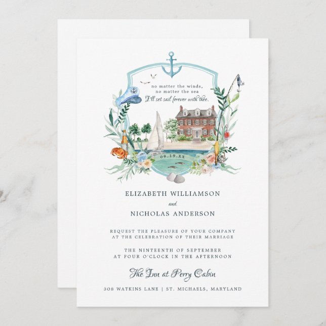 Nautical Coastal Fishing Seaside | Wedding Crest Invitation (Front/Back)