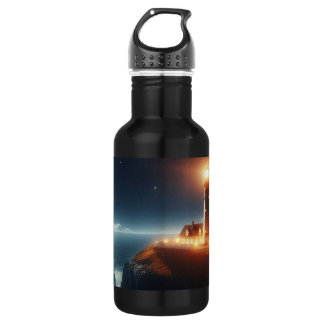 Nautical/coastal lighthouse at night with moon 532 ml water bottle