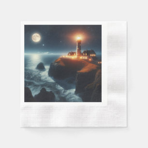 Nautical/coastal lighthouse at night with moon napkin