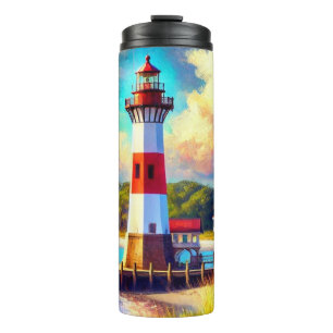 Nautical Coastal Lighthouse Thermal Tumbler