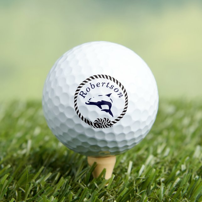 Nautical Coastal Name Dolphin Navy Blue Golf Balls (Insitu Tee)