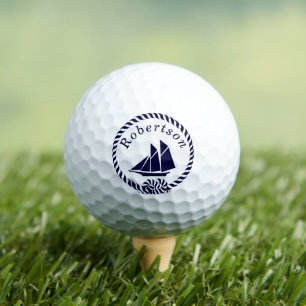 Nautical coastal name  Sailboat Navy Blue Golf Balls