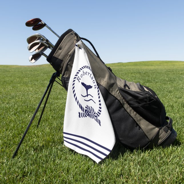 Nautical coastal name  Sailboat Whale  Navy Blue   Golf Towel (Green)