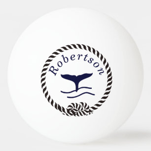 Nautical coastal name Sailboat Whale Navy Blue Ping Pong Ball