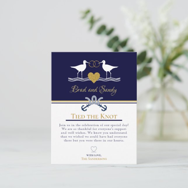 Nautical Coastal Navy Blue Sandpiper Bridal Shower Announcement Postcard (Standing Front)