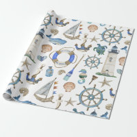 Nautical Coastal Sea Beach Theme Wrapping Paper