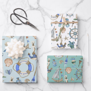 Nautical Coastal Sea Boating Theme Wrapping Paper