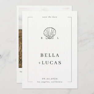 Nautical Coastal Shell Monogram QR Code Wedding Save The Date