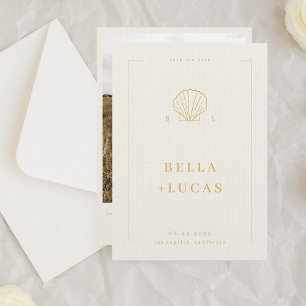 Nautical Coastal Shell Monogram QR Code Wedding Save The Date