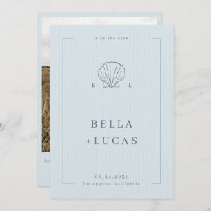 Nautical Coastal Shell Monogram QR Code Wedding Save The Date