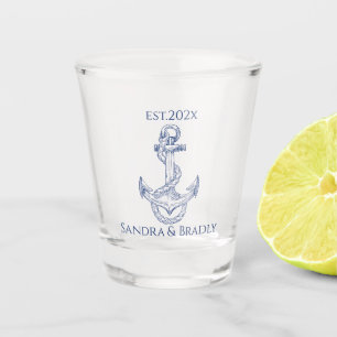 Nautical coastal wedding favour couples shot glass