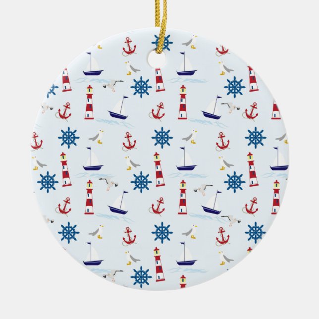 Nautical Collage Ceramic Tree Decoration (Front)