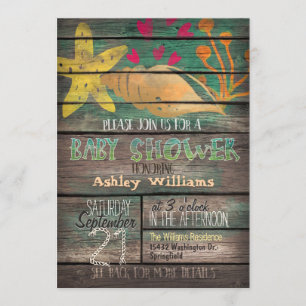 Nautical, Colourful Beach Wood Baby Shower Invitation