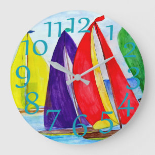 Nautical colourful sails acrylic wall clock. large clock