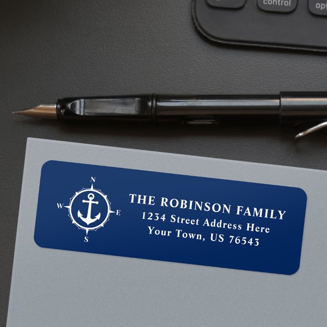 Nautical Compass Anchor White On Navy Blue Address (Creator Uploaded)
