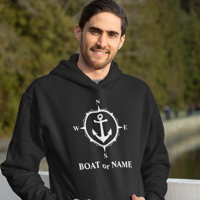 Nautical Compass Anchor Your Boat or Name Black Hoodie (Creator Uploaded)