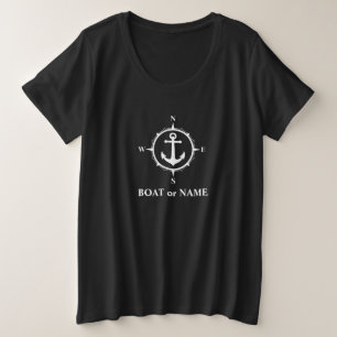 Nautical Compass Anchor Your Boat or Name Black Plus Size T-Shirt