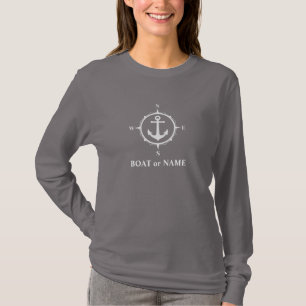 Nautical Compass Anchor Your Boat or Name Gray T-Shirt