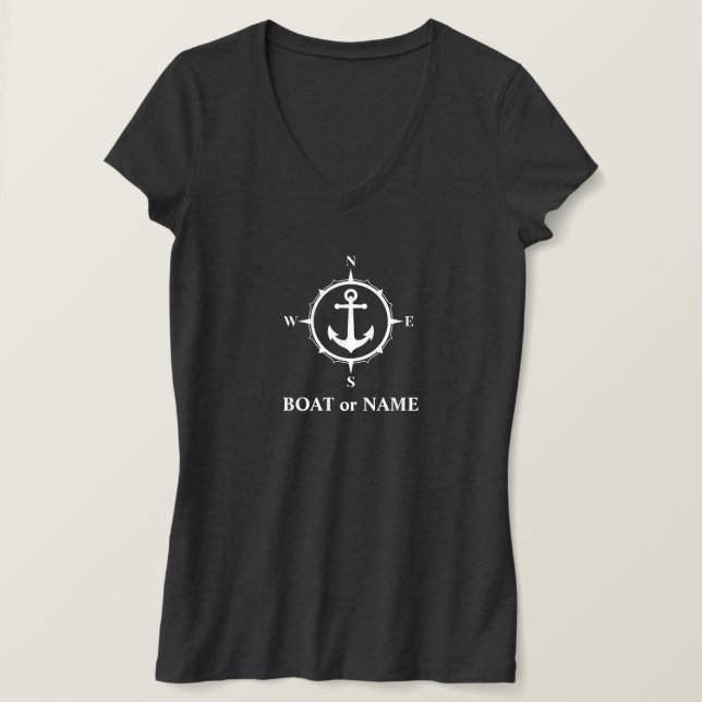 Nautical Compass Anchor Your Boat or Name Grey T-Shirt (Design Front)