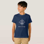 Nautical Compass Anchor Your Boat or Name Navy T-Shirt<br><div class="desc">A Nautical Compass and Anchor with Your Name or Boat Name on a Boys Navy Blue T-Shirt.</div>