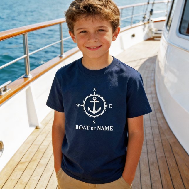Nautical Compass Anchor Your Boat or Name Navy T-Shirt (Creator Uploaded)