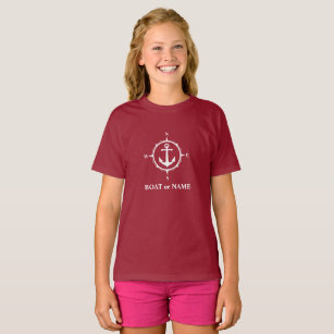 Nautical Compass Anchor Your Boat or Name Red T-Shirt