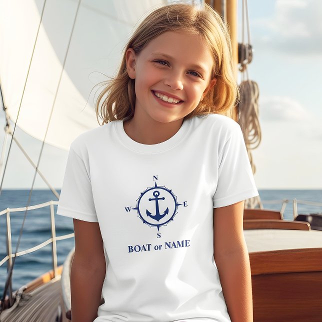 Nautical Compass Anchor Your Boat or Name White T-Shirt (Creator Uploaded)