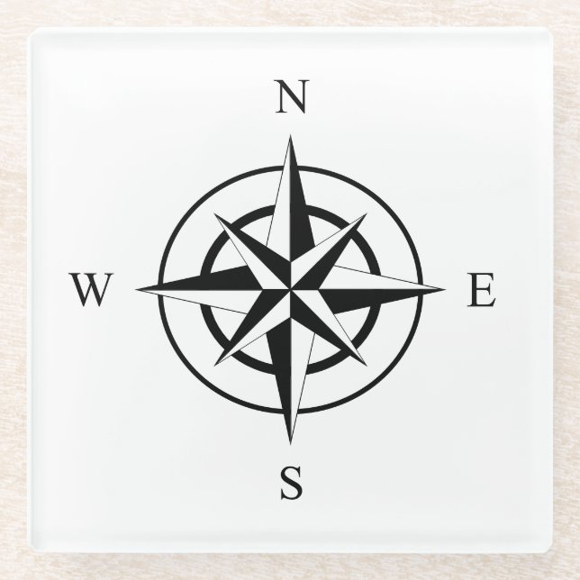 Nautical Compass Face Glass Coaster (Front)