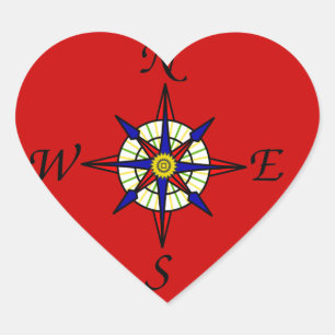 Nautical Compass Heart Sticker