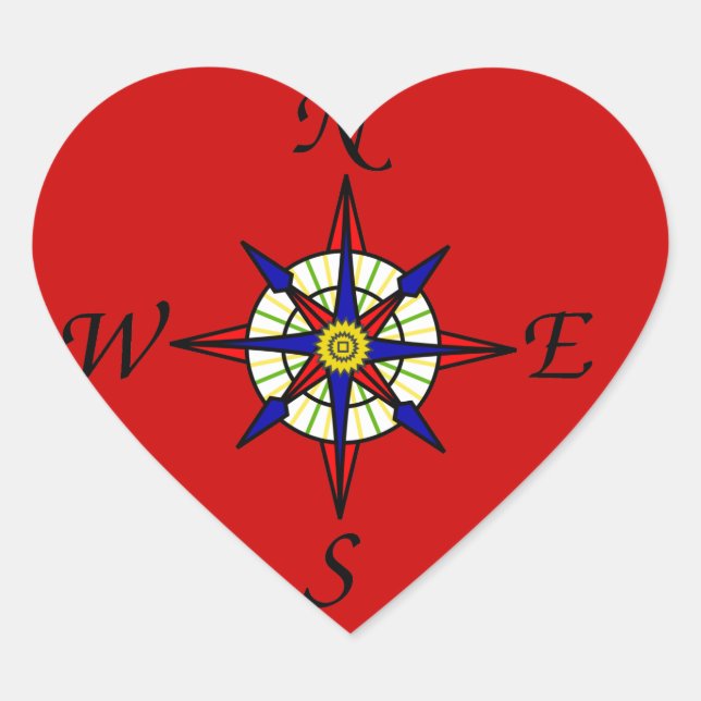 Nautical Compass Heart Sticker (Front)