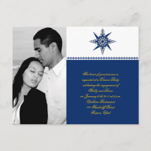 Nautical Compass Navy Yellow Wedding Engagement Invitation