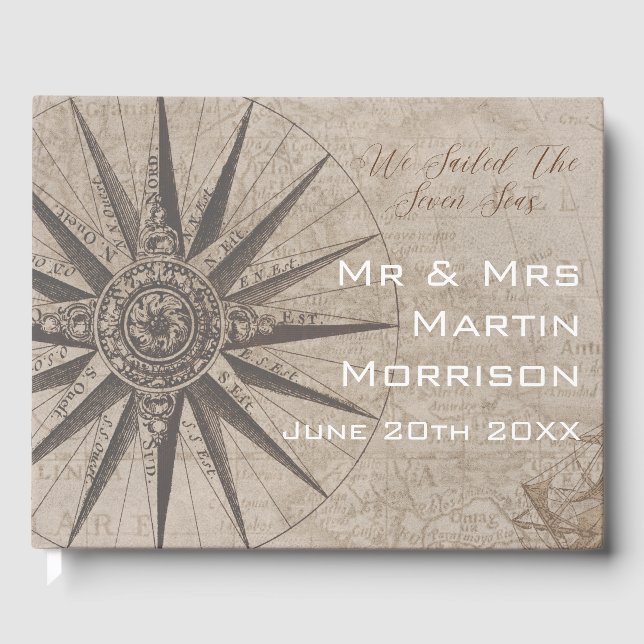 Nautical Compass Ocean Yacht Wedding Guest Book (Front)