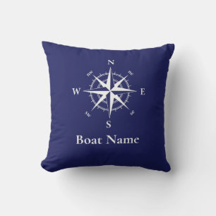Nautical compass -personalise boat name cushion