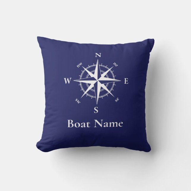 Nautical compass -personalise boat name cushion (Front)