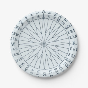 Nautical Compass Rose Seaside Wedding Paper Plate