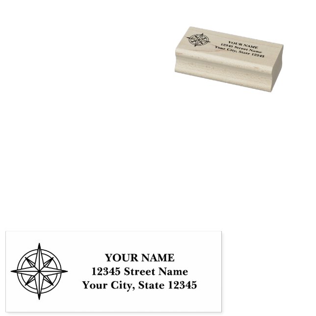 Nautical compass rose star custom return address rubber stamp (Stamped)