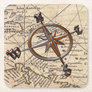 Nautical Compass Square Paper Coaster