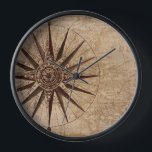 Nautical Compass Vintage Map Travel  Clock<br><div class="desc">Vintage nautical compass,  antique travel navigation map</div>