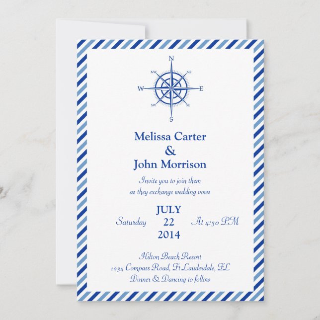 Nautical Compass Wedding Invitation (Front)