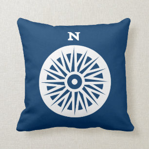 nautical compass white on teal soft navy pillow