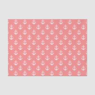 Nautical Coral and White Anchor Pattern Tissue Paper