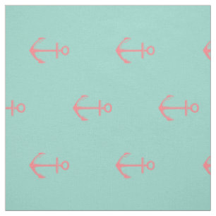 Nautical Coral Pink Anchors on Cool Aqua Fabric
