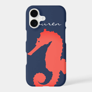 Nautical Coral Pink Seahorse & Name