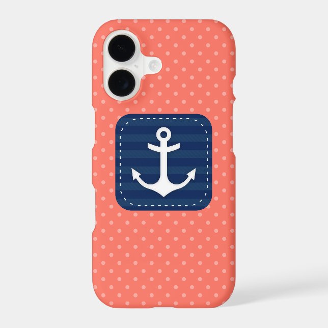 Nautical Coral Polka Dot Pattern Navy Blue Anchor (Back)