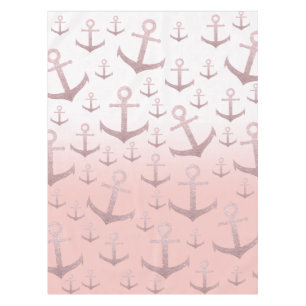 Nautical coral rose gold glitter anchor pattern tablecloth