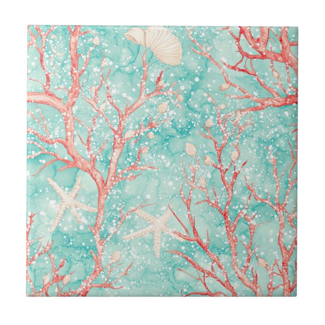 Nautical Coral Starfish Pattern Tile (Front)